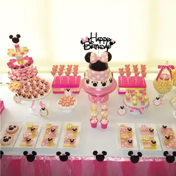 1. Bērns Minnie Mickey Dzimšanas dienas svinības kūka Rotājumi Bērni Puse Rotājumi Papīra Salmu Apdare Anniversaire par Labu