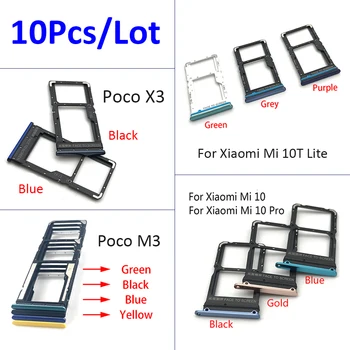 10Pcs/Daudz，Nomaiņa Xiaomi Poco M3 Mi10 Pro Mi 10T Lite Poco X3 SIM Kartes slots, renes Turētājs remonts daļa + Pin