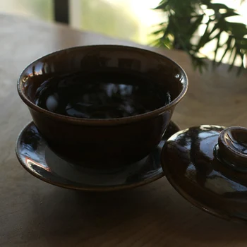 170ml Roku darbs, Rupju Keramikas Gaiwan Keramikas Kung Fu Tējas Komplekts Tējas Bļodā Tureen Teacup Tase un Apakštase Vintage Master Tases Teaware