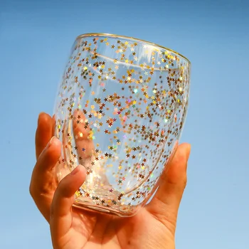 1gb Ūdens Pudeli Kafijas Tasi Uzstādīt Siltuma Izturīgs Dubultās Sienas Stikla Kausa Zvaigžņotām Debesīm Krūze Viskijs Stikla Krūzes Ir 2021. Ziemassvētku Dāvanu