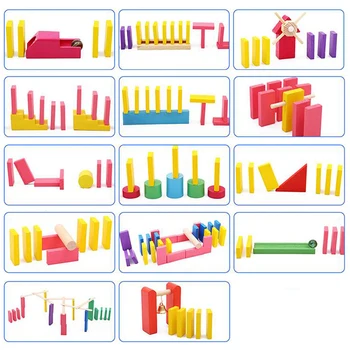 1Set Krāsa Veida Koka Domino Piederumi Bloki Jigsaw Pieaugušo Domino Spēles, Rotaļlietas Bērniem, Celtniecības un Būvniecības Rotaļlietas