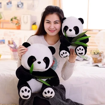 20cm Spilgts Smieklīgi Panda ar Bambusa Lapām Plīša Rotaļlietas, Mīksta Karikatūra Dzīvnieku Melnā un Baltā Panda Pildījumu Kulons Lelle Bērniem Dāvanas