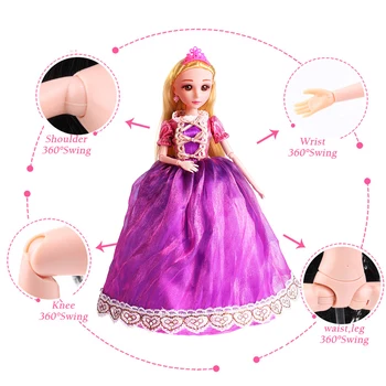 30CM Princese Lelle 12 Jonits Kustīgās Rotaļlietas Meitenēm Rapunzel Ledus Baltā Sniega Skaistumu Bieza Pilna Gari Blondi Mati Lelle Bērniem