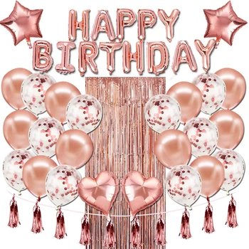 34Pcs Rose Gold Puse Baloni Happy Birthday Vēstuli, Kāzas, Dzimšanas dienas Folijas gaisa Balons, Baby Dušas Jubilejas Pasākums Dekoru Piederumi