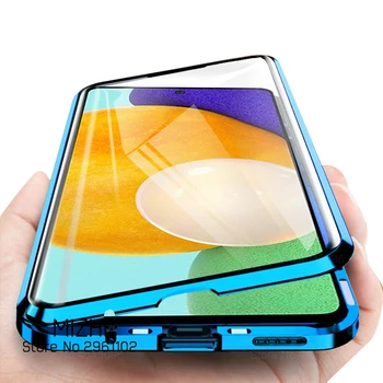 360 Magnētisko Flip Case For Samsung Galaxy A52 5G 52 4G 52A SamsungA52 GalaxyA52 Double-Sided Rūdīts Stikls Tālrunis Attiecas Coque