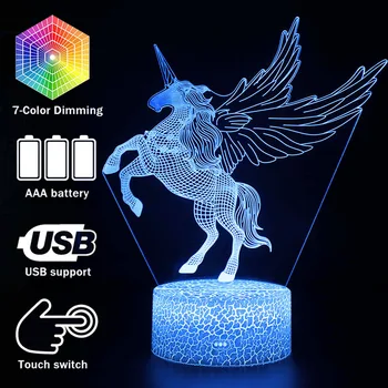 3D ilūziju Unicorn Galda Lampa Touch LED Nakts Gaisma Mājās Telpā, Varavīksnes Zirgu Lampen Dekori Apgaismojums Radošas Lampas Dāvanu MY758