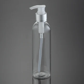 50gab 250 ml Skaidrs, PET pudeles ar sudraba losjons sūkņa apaļā pleca plastmasas skaidrs kosmētikas pudeli šķidruma un losjonu, krēmu