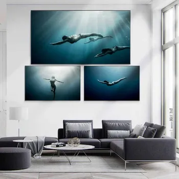 Attēls eļļas glezna zilā okeāna niršanas dieviete, plakātu, dāvanu gleznu audekla glezna dzīvojamo istabu, koridora mājas sienu apdare