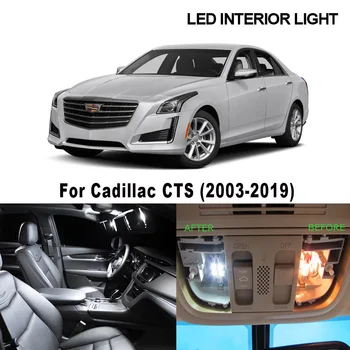 Balts Kļūdu Bezmaksas Auto Spuldzes LED Interjera Dome Kartes nolasīšana Bagāžnieka Gaismas Komplekts Cadillac CTS 2003-2017 2018 2019 Licences numura zīmes Lukturi
