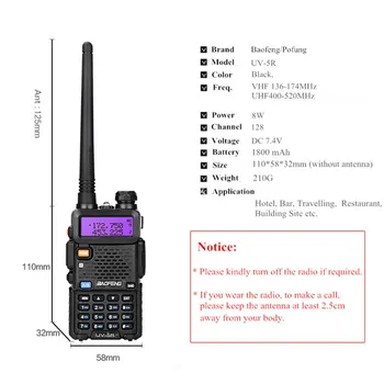 BaoFeng Walkie Talkie, UV-5R divvirzienu Radio Baofeng UV 5R Walkie Talkie Spēcīgs 128CH 5W 8W VHF UHF 136-174Mhz & 400-520Mhz
