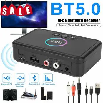 Bluetooth 5.0 Uztvērējs Adapteris NFC 3,5 mm, RCA Audio AUX Izejas Bezvadu Bluetooth Dongle Stereo Receptoru Pastiprinātāju, Skaļruņu
