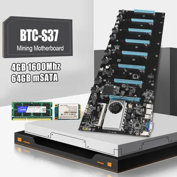 BTC-S37 Riserless Ieguves Mātesplati Set 8 GPU Bitcoin Kriptogrāfijas Etherum Kalnrūpniecības Ar MSATA 64GB SSD 4GB DDR3 1066/1333/1600 MHZ RAM