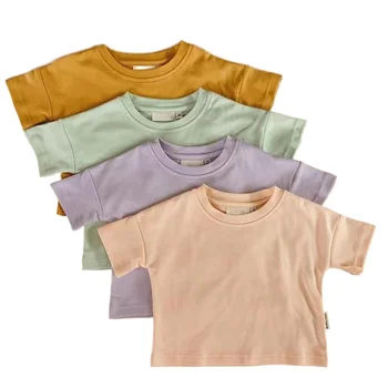 Bērnu Uzvalks Ir 2021. Vasaras Zēni un Meitenes Macarons Krāsas Kokvilnas T-krekls Bērnu Īsām piedurknēm T-krekls Topi, Šorti divdaļīgs Kostīms