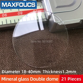 Galda stikla kārtu, gluda minerālu stikla Dubultā dome biezums 1.2 mm, diametrs 18 mm, ~ 40mm,21pieces
