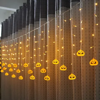 Halloween Apdare, Led Gaismas Galvaskausa Ķirbju LED Aizkaru String Gaismas 3D Halloween Ghost Laternu Puse Mājas Puse DIY Dekori