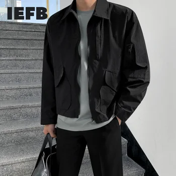 IEFB 2021. gada Rudenī Viegls Cēloņu Jaka Vīriešiem ir korejas Modes Huligānisks Skaists Rāvējslēdzēju, garām Piedurknēm ar Īsu Mēteli, darba Apģērbi 9Y5915