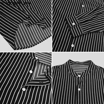 INCERUN Modes Vīrieši Svītrainām Krekls Stand Apkakli, garām Piedurknēm Pogas Gadījuma Camisa Masculina Streetwear Brīvs Brīvā laika Krekli S-5XL