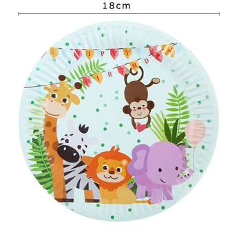 Karikatūra Safari Puses Dzīvnieku Un Vienreiz Lietojamo Trauku Komplekti, Bērnu Dušas, Dzimšanas Dienas Džungļu Pusi, Piegādes Mazulis Zēnu Par Labu Dzimšanas Diena