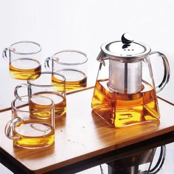 Karstumizturīga Stikla Tējas Katls ar Nerūsējošā Tērauda Filtrs Kvadrātveida Forma, Aromātisks Tējas Katlā, Stikla Tējkanna Dzeramā Rīks
