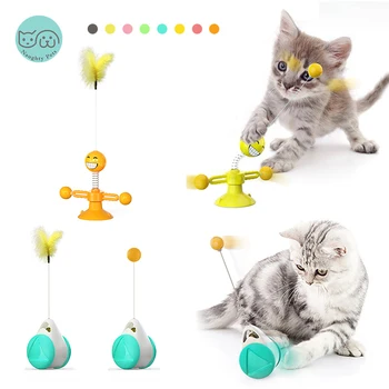 Kaķis Rotaļlietas Interaktīvas Spalvu Bumbu Teaser Grozāms Akrobāts Swing Ar Sūcējs Catnip Smieklīgi Kaķēns Suņiem, Kaķu Rotaļlieta Pet Produkti