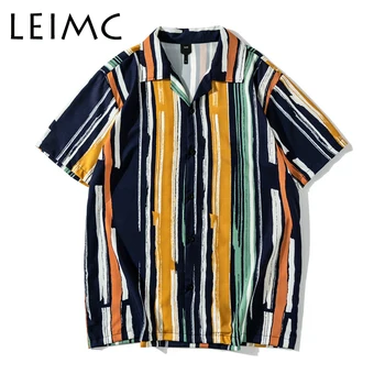 LEIMC Svītrains Polo Krekls Vīriešiem Vasarā Retro Streetwear Ikdienas Krekls Brīvdienu Pludmalē Hawaii Colorblock Svītrainām Krekls Drukas CK83