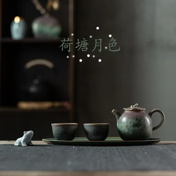 Lotus Baseins Ar Moonlight Kung Fu Tējas Uzstādīt, Vienkārši Office Sadzīves Vienā Katlā Divas Krūzes Keramikas Tējkanna Tējas Paplāti Keramikas Tējas Komplekts