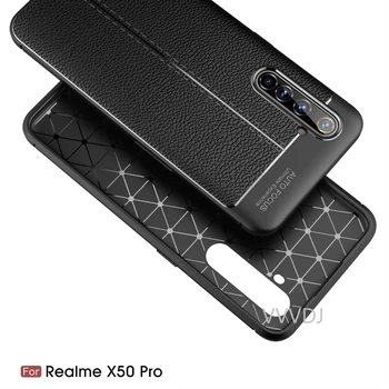 Luksusa Triecienizturīgs Silikona Phone Gadījumā xiaomi Realme X50 Pro 5G Litchi modes Ādas Modelis Aizmugurējo Vāciņu Coque Piederumi