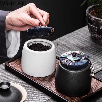 Melnās keramikas tējas caddy oolong tējas uzglabāšanas tvertnes Portatīvo ceļojumu Tējas Kaste Spice Noslēgtā Keramikas Trauka tējas konteineri kafijas kannu