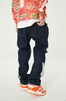 Modes Pusē Galvaskausa Džinsa Jean Bikses Vīriešu Taisni Džinsu Rāvējslēdzēju Bikšu Hip Hop Streetwear Jaunu Gadījuma Zaudēt Joggers Džinsu Bikses