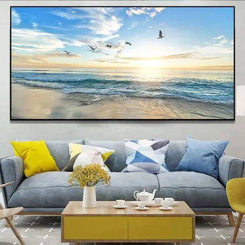 Mūsdienu dzīves telpu dekorēšana okeāna pludmales kaiju un saullēkta plakāti un izdrukas drukājiet sienas mākslas audekls ainavu bildes