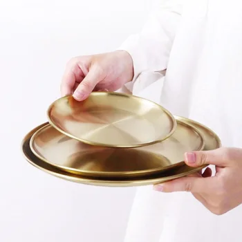 Nerūsējošā Tērauda Pusdienu Šķīvi Zelta Ēdienus, Apaļas Paplātes Kūka Rietumu Steiks Grims Renes Eiropas Stila Tablewares Virtuves Rīki
