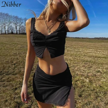 Nibber Sexy Mežģīņu Kamzolis Svārki 2 Divas Gabals Komplekti Sieviešu 2021. gada Vasaras Klubs Valkāt Pusei Apģērbu Sweet Home Valkāt Sieviešu Kostīmi