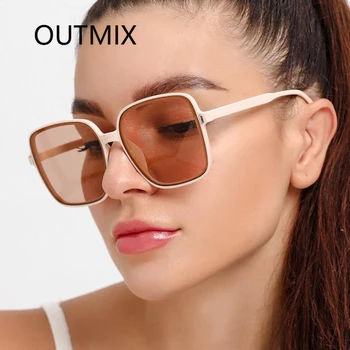 OUTMIX Lielizmēra Kvadrātveida Saulesbrilles Sieviešu Vintage Pavisam Lielo Rāmi Dāmas, Saules Brilles Modes Slīpums Sieviešu Briļļu Oculos