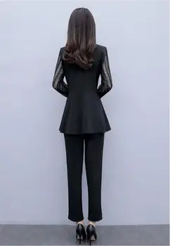Pavasara Elegants Tērpiem Sievietēm Divas Gabals Komplekti Plus Lieluma garām Piedurknēm Tunika Acs Raibs Tops Un Bikses Kopa Uzvalks OLA korejas 2020