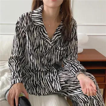 Pavasarī un Rudenī Sleepwear Set Home (sākuma Drēbes Sievietēm Zebra Modelis Pidžamu Sieviešu Ziemas Pyjama Femme Ete Pijamas Mujer