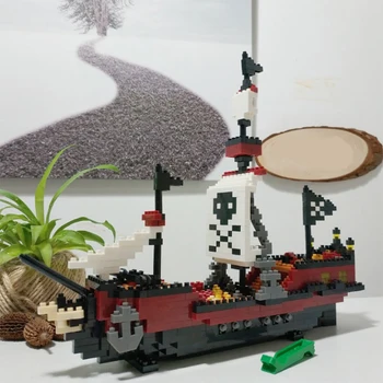 Pirātu Kuģa Modelis Buru Laivu Kruīza Mikro Izmēru Celtniecības Bloki Radītājs Laivu Filmu Ķieģeļi DIY (do it yourself, Rotaļlietas, Dāvanas Bērniem Bērnu