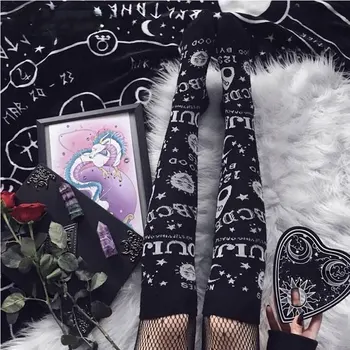 Punk Grunge Zeķes, Sieviešu, Tumši Magic Star Mēness Printed Socks Gothic Apģērbu Piederumi Y2K Mall Goth Harajuku Egirl