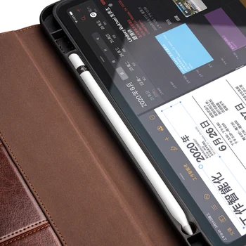 QIALINO Biznesa Īsta Āda Flip Case for iPad Pro 12.9 2018/20 Ultra Plānas Roku darbs Stends Tablet Vāks iPad Pro 11 ir 2021.