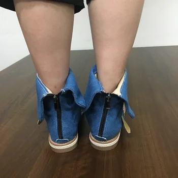 REAVE KAĶIS Zilās Džinsa kurpes sieviete sprādzes Gladiatoru Sandales Sieviešu Vasaras Džinsi Zābaki rietumu zābaciņi sandalias Plus Lieluma 43