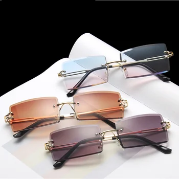 Retro Zvejas Saulesbrilles Sieviešu Zīmola Dizaineru Modes Bez Apmales Slīpums Brilles Toņos Griešanas Objektīvs Dāmas Bezrāmju Brilles