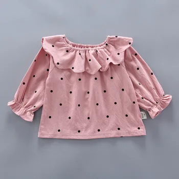 Rudens Baby Girl Apģērbu Komplekts Toddler Jaundzimušo Meitene Rudens Apģērbu Ar Garām Piedurknēm Dot Atloks Drukāt Mētelis +Siksna Bikses Gadījuma Komplekti