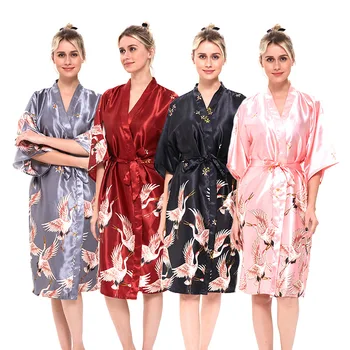 Satīna Peldmētelis Kimono Kleita Drukāt Intīmas Apakšveļa, Sexy Sievietes Sleepwear, Līgava, Līgavas Kāzu Tērpu Ikdienas Mājas Drēbes