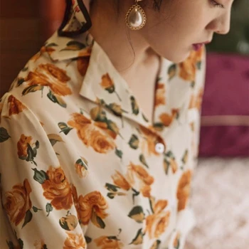 Sievietēm Komplekti Ziedu Iespiesti Krekls Dzeltens Svārki Vidum Teļš Augsta Vidukļa Elegants Retro Vintage Hongkong Stila Sieviešu 2gab Vasaras Tievs