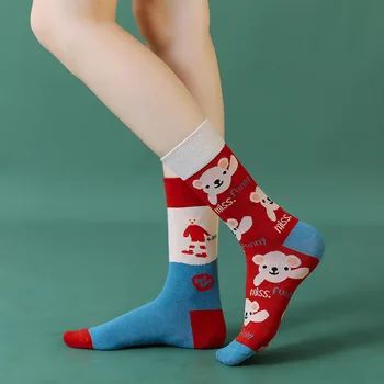 Smieklīgi Sieviešu Zeķes AB Asimetrijas, Ķemmētas Kokvilnas Laimīgs Apkalpes Zeķes Streetwear Ziedu Krāsu Harajuku Printed Socks