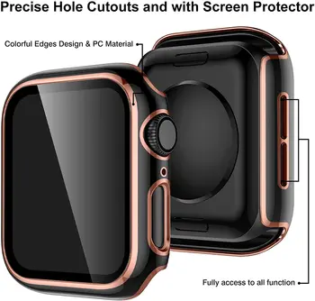 Stikla+Lietām Apple Skatīties SE 6 5 4 3 2 44mm 40mm 360 Pilna bufera ekrāna aizsargs, Lai iWatch Sērija 3 5 6 42/44mm 38mm Vāciņu