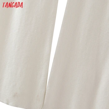Tangada ir 2021. Modes Sievietes Baltā Adīt Džemperi, Bikses, Plaša Kāju Bikses Strethy Viduklis Kabatas Sieviešu Bikses 1M48