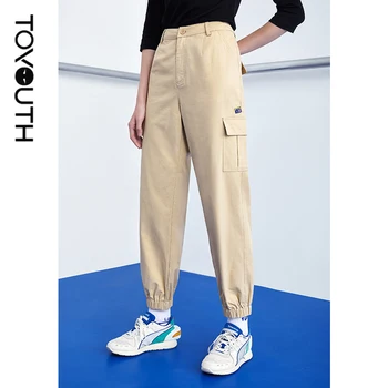 Toyouth Sieviešu Kravas Bikses Ir 2021. Pavasara Rudens Potītes Garums Izšūt Multi Kabatas Streetwear Bikses