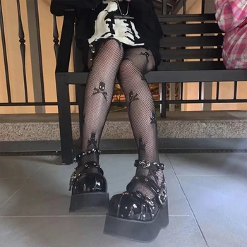 Tumši Gothic Galvaskausa Sexy Sieviešu Zeķubikses Ir 2021. Hipster Cietā Melnā Dāma Dobi no Neilona Plānas Zeķes Atdzist Elastīgs Streetwear Saspringts
