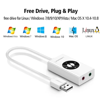 Ugreen Ārējās USB Skaņas Kartes Audio Kabelis 3,5 mm Mikrofona Austiņu Adapteri Skaņas kartes Portatīvie PS4 Austiņas, Windows, Mac, Linux