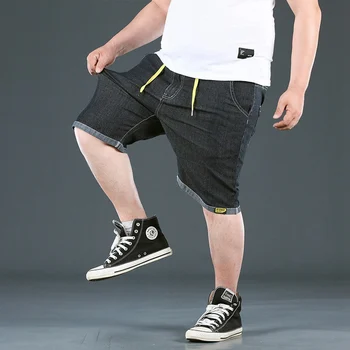 Vasaras džinsa Bikses Vīriešu kokvilnas zaudēt gadījuma džinsi, bikses plus lieluma 6XL 5XL liela izmēra elastību high street bikses Elastīgs viduklis